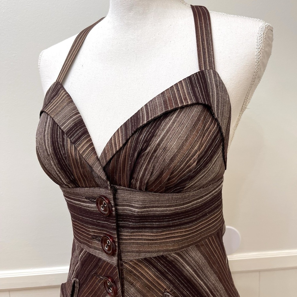 Women's Brown‎ Halter Dress By Lyndia Button Front Pockets Size 4